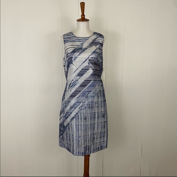 Kay Unger Metallic Stripes Sleeveless Crew Neck Dress - Picture 1 of 8